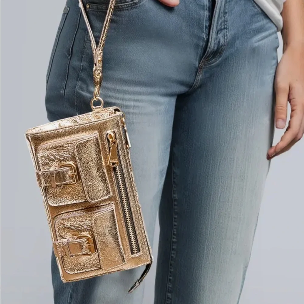 Aimee Kestenberg Saddle Up Leather Wristlet Crinkled Gold